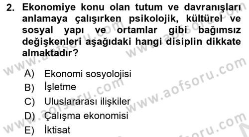 Ekonomi Sosyolojisi Dersi 2024 - 2025 Yılı (Final) Dönem Sonu Sınav Soruları 2. Soru