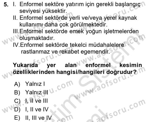 Ekonomi Sosyolojisi Dersi 2024 - 2025 Yılı (Final) Dönem Sonu Sınav Soruları 5. Soru