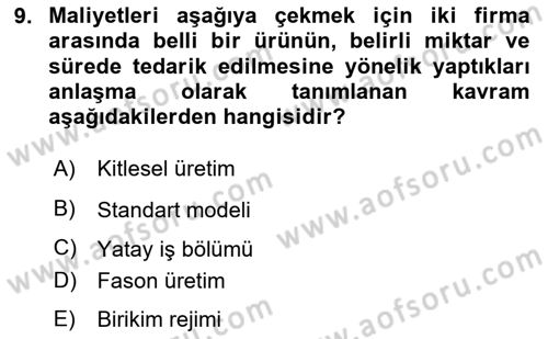 Ekonomi Sosyolojisi Dersi 2024 - 2025 Yılı (Final) Dönem Sonu Sınav Soruları 9. Soru