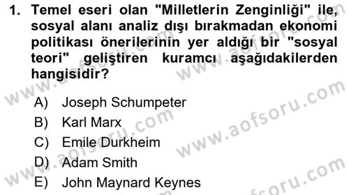 Ekonomi Sosyolojisi Dersi 2024 - 2025 Yılı Yaz Okulu Sınav Soruları 1. Soru