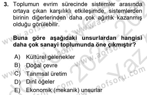 Ekonomi Sosyolojisi Dersi 2024 - 2025 Yılı Yaz Okulu Sınav Soruları 3. Soru