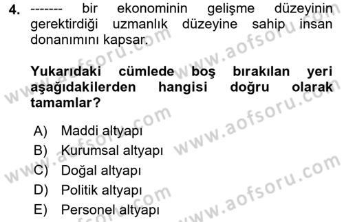 Ekonomi Sosyolojisi Dersi 2024 - 2025 Yılı Yaz Okulu Sınav Soruları 4. Soru
