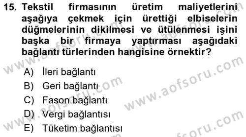 Ekonomi Sosyolojisi Dersi 2025 - 2026 Yılı (Vize) Ara Sınav Soruları 15. Soru