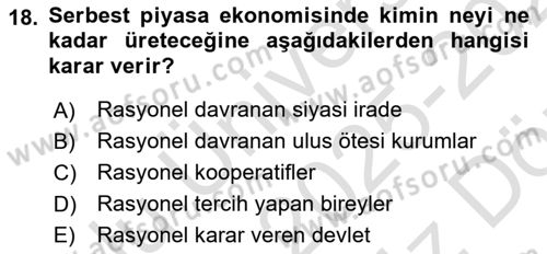 Ekonomi Sosyolojisi Dersi 2025 - 2026 Yılı (Vize) Ara Sınav Soruları 18. Soru