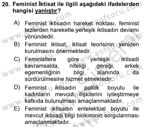 Ekonomi Sosyolojisi Dersi 2025 - 2026 Yılı (Vize) Ara Sınav Soruları 20. Soru