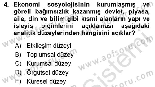 Ekonomi Sosyolojisi Dersi 2025 - 2026 Yılı (Vize) Ara Sınav Soruları 4. Soru
