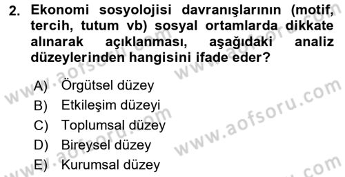 Ekonomi Sosyolojisi Dersi 2025 - 2026 Yılı (Final) Dönem Sonu Sınav Soruları 2. Soru