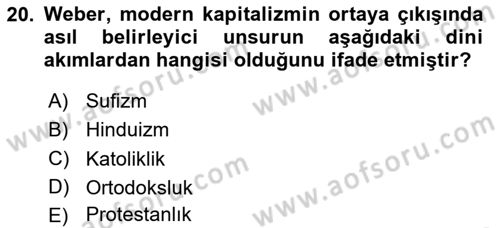 Ekonomi Sosyolojisi Dersi 2025 - 2026 Yılı (Final) Dönem Sonu Sınav Soruları 20. Soru
