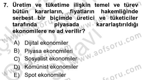 Ekonomi Sosyolojisi Dersi 2025 - 2026 Yılı (Final) Dönem Sonu Sınav Soruları 7. Soru