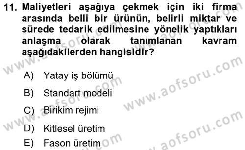 Ekonomi Sosyolojisi Dersi 2025 - 2026 Yılı Yaz Okulu Sınav Soruları 11. Soru