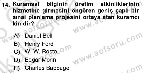 Ekonomi Sosyolojisi Dersi 2025 - 2026 Yılı Yaz Okulu Sınav Soruları 14. Soru