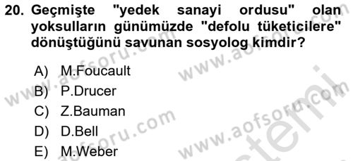 Ekonomi Sosyolojisi Dersi 2025 - 2026 Yılı Yaz Okulu Sınav Soruları 20. Soru