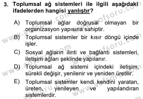 Ekonomi Sosyolojisi Dersi 2025 - 2026 Yılı Yaz Okulu Sınav Soruları 3. Soru