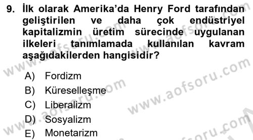 Ekonomi Sosyolojisi Dersi 2025 - 2026 Yılı Yaz Okulu Sınav Soruları 9. Soru