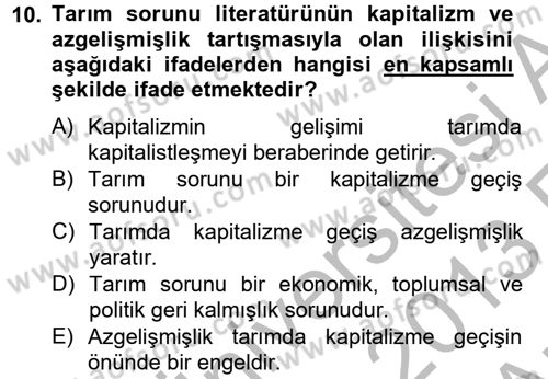 Toplumsal Tabakalaşma ve Eşitsizlik Dersi 2012 - 2013 Yılı (Vize) Ara Sınav Soruları 10. Soru