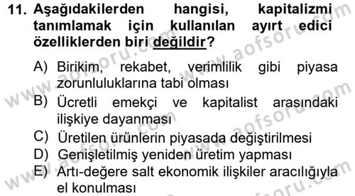 Toplumsal Tabakalaşma ve Eşitsizlik Dersi 2012 - 2013 Yılı (Vize) Ara Sınav Soruları 11. Soru