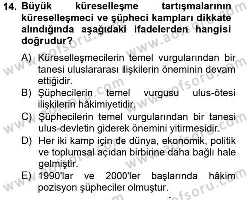 Toplumsal Tabakalaşma ve Eşitsizlik Dersi 2012 - 2013 Yılı (Vize) Ara Sınav Soruları 14. Soru