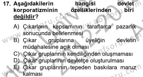 Toplumsal Tabakalaşma ve Eşitsizlik Dersi 2012 - 2013 Yılı (Vize) Ara Sınav Soruları 17. Soru