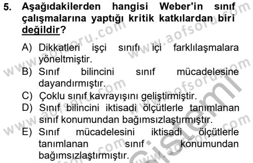 Toplumsal Tabakalaşma ve Eşitsizlik Dersi 2012 - 2013 Yılı (Vize) Ara Sınav Soruları 5. Soru