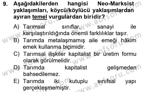 Toplumsal Tabakalaşma ve Eşitsizlik Dersi 2012 - 2013 Yılı (Vize) Ara Sınav Soruları 9. Soru