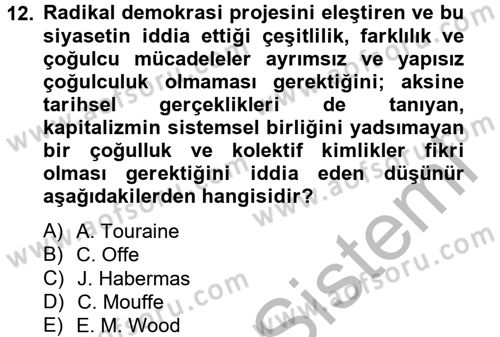 Toplumsal Tabakalaşma ve Eşitsizlik Dersi 2012 - 2013 Yılı (Final) Dönem Sonu Sınav Soruları 12. Soru