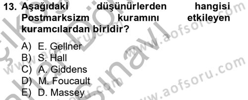 Toplumsal Tabakalaşma ve Eşitsizlik Dersi 2012 - 2013 Yılı (Final) Dönem Sonu Sınav Soruları 13. Soru