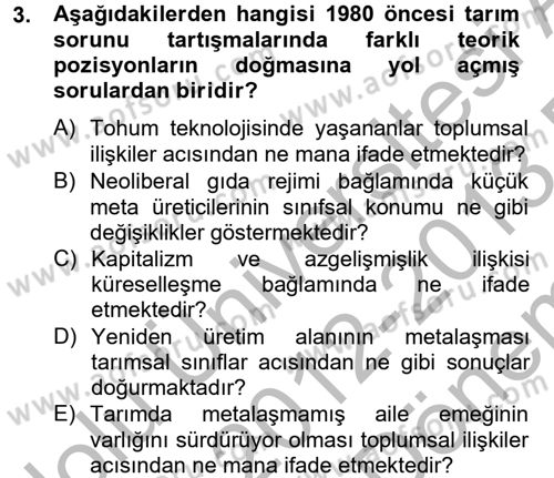Toplumsal Tabakalaşma ve Eşitsizlik Dersi 2012 - 2013 Yılı (Final) Dönem Sonu Sınav Soruları 3. Soru