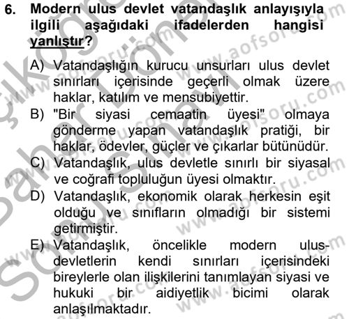 Toplumsal Tabakalaşma ve Eşitsizlik Dersi 2012 - 2013 Yılı (Final) Dönem Sonu Sınav Soruları 6. Soru