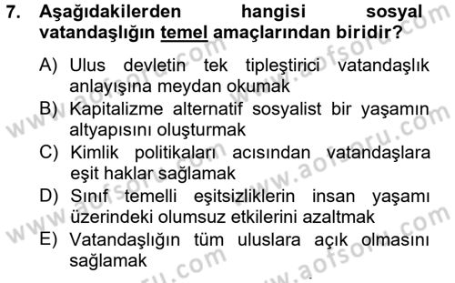 Toplumsal Tabakalaşma ve Eşitsizlik Dersi 2012 - 2013 Yılı (Final) Dönem Sonu Sınav Soruları 7. Soru