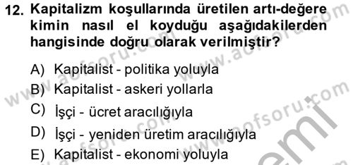 Toplumsal Tabakalaşma ve Eşitsizlik Dersi 2013 - 2014 Yılı (Vize) Ara Sınav Soruları 12. Soru