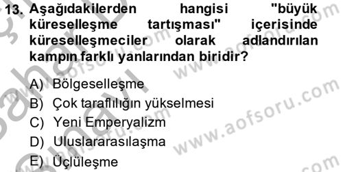 Toplumsal Tabakalaşma ve Eşitsizlik Dersi 2013 - 2014 Yılı (Vize) Ara Sınav Soruları 13. Soru