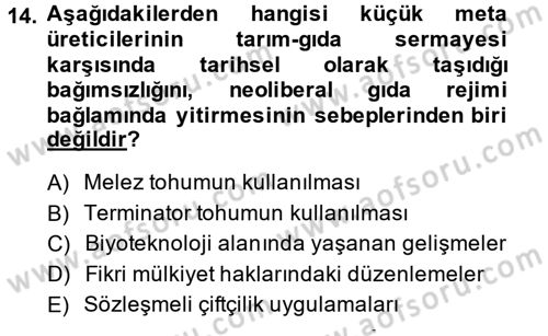 Toplumsal Tabakalaşma ve Eşitsizlik Dersi 2013 - 2014 Yılı (Vize) Ara Sınav Soruları 14. Soru