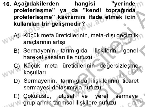 Toplumsal Tabakalaşma ve Eşitsizlik Dersi 2013 - 2014 Yılı (Vize) Ara Sınav Soruları 16. Soru