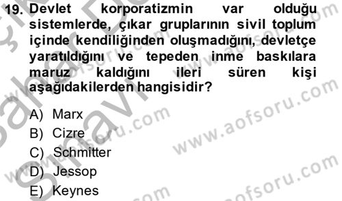 Toplumsal Tabakalaşma ve Eşitsizlik Dersi 2013 - 2014 Yılı (Vize) Ara Sınav Soruları 19. Soru
