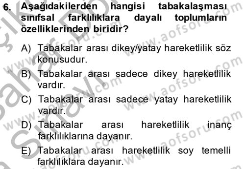 Toplumsal Tabakalaşma ve Eşitsizlik Dersi 2013 - 2014 Yılı (Vize) Ara Sınav Soruları 6. Soru