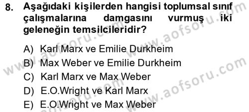 Toplumsal Tabakalaşma ve Eşitsizlik Dersi 2013 - 2014 Yılı (Vize) Ara Sınav Soruları 8. Soru