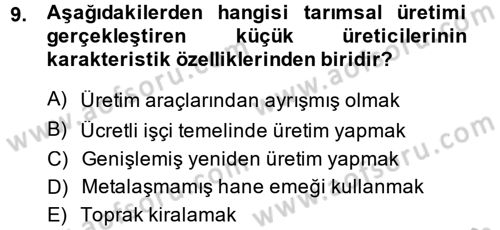 Toplumsal Tabakalaşma ve Eşitsizlik Dersi 2013 - 2014 Yılı (Vize) Ara Sınav Soruları 9. Soru