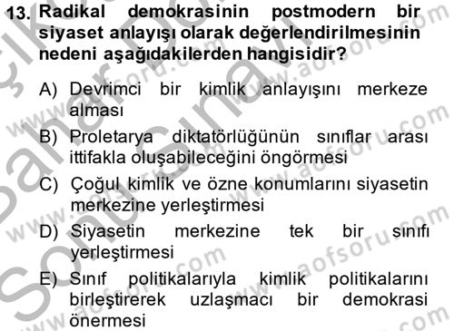 Toplumsal Tabakalaşma ve Eşitsizlik Dersi 2013 - 2014 Yılı (Final) Dönem Sonu Sınav Soruları 13. Soru