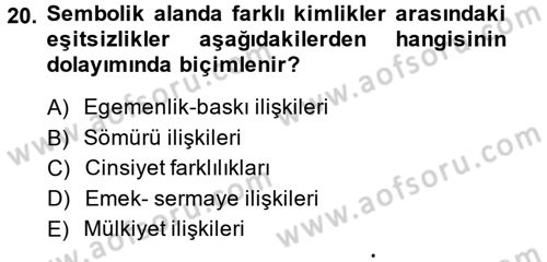 Toplumsal Tabakalaşma ve Eşitsizlik Dersi 2013 - 2014 Yılı (Final) Dönem Sonu Sınav Soruları 20. Soru