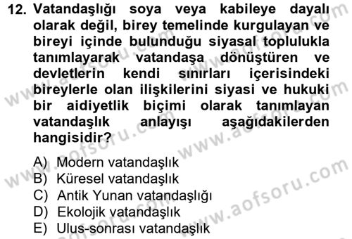 Toplumsal Tabakalaşma ve Eşitsizlik Dersi 2013 - 2014 Yılı Tek Ders Sınav Soruları 12. Soru