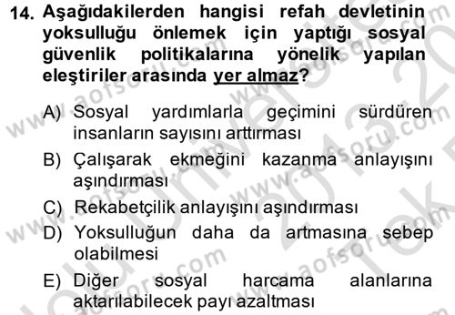 Toplumsal Tabakalaşma ve Eşitsizlik Dersi 2013 - 2014 Yılı Tek Ders Sınav Soruları 14. Soru