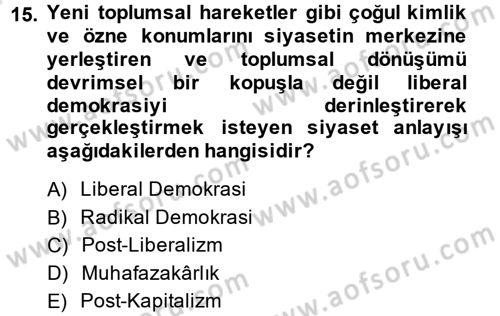 Toplumsal Tabakalaşma ve Eşitsizlik Dersi 2013 - 2014 Yılı Tek Ders Sınav Soruları 15. Soru