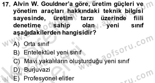 Toplumsal Tabakalaşma ve Eşitsizlik Dersi 2013 - 2014 Yılı Tek Ders Sınav Soruları 17. Soru