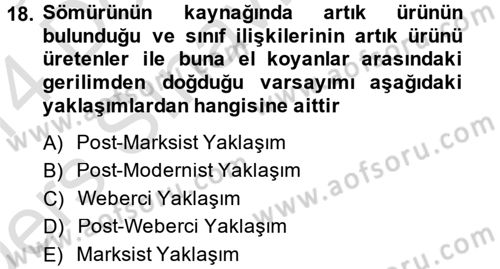 Toplumsal Tabakalaşma ve Eşitsizlik Dersi 2013 - 2014 Yılı Tek Ders Sınav Soruları 18. Soru