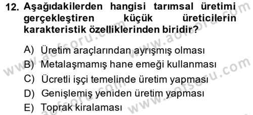 Toplumsal Tabakalaşma ve Eşitsizlik Dersi 2014 - 2015 Yılı (Vize) Ara Sınav Soruları 12. Soru