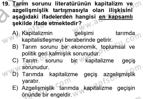 Toplumsal Tabakalaşma ve Eşitsizlik Dersi 2014 - 2015 Yılı (Vize) Ara Sınav Soruları 19. Soru