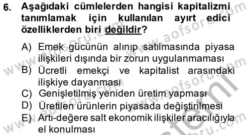 Toplumsal Tabakalaşma ve Eşitsizlik Dersi 2014 - 2015 Yılı (Vize) Ara Sınav Soruları 6. Soru