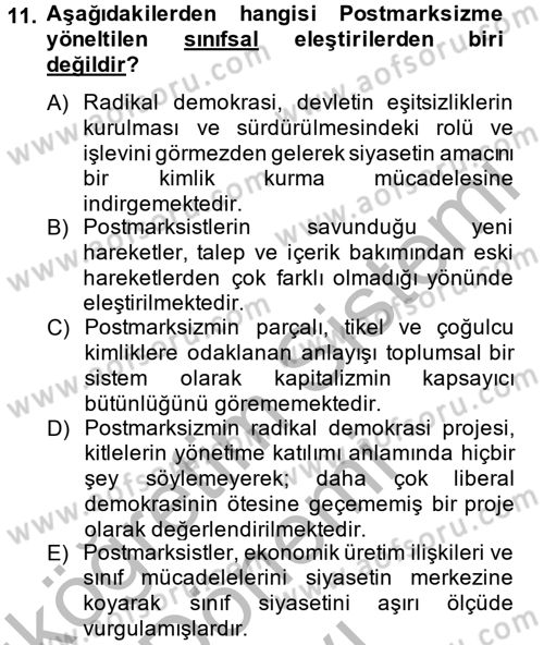 Toplumsal Tabakalaşma ve Eşitsizlik Dersi 2014 - 2015 Yılı (Final) Dönem Sonu Sınav Soruları 11. Soru
