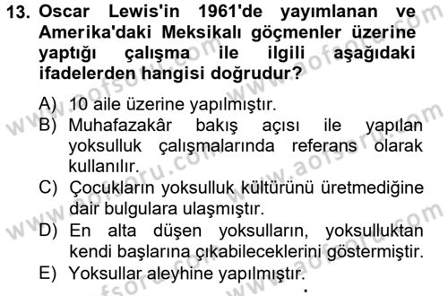 Toplumsal Tabakalaşma ve Eşitsizlik Dersi 2014 - 2015 Yılı (Final) Dönem Sonu Sınav Soruları 13. Soru