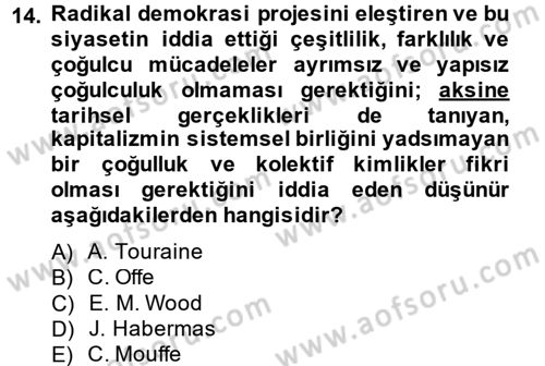 Toplumsal Tabakalaşma ve Eşitsizlik Dersi 2014 - 2015 Yılı (Final) Dönem Sonu Sınav Soruları 14. Soru
